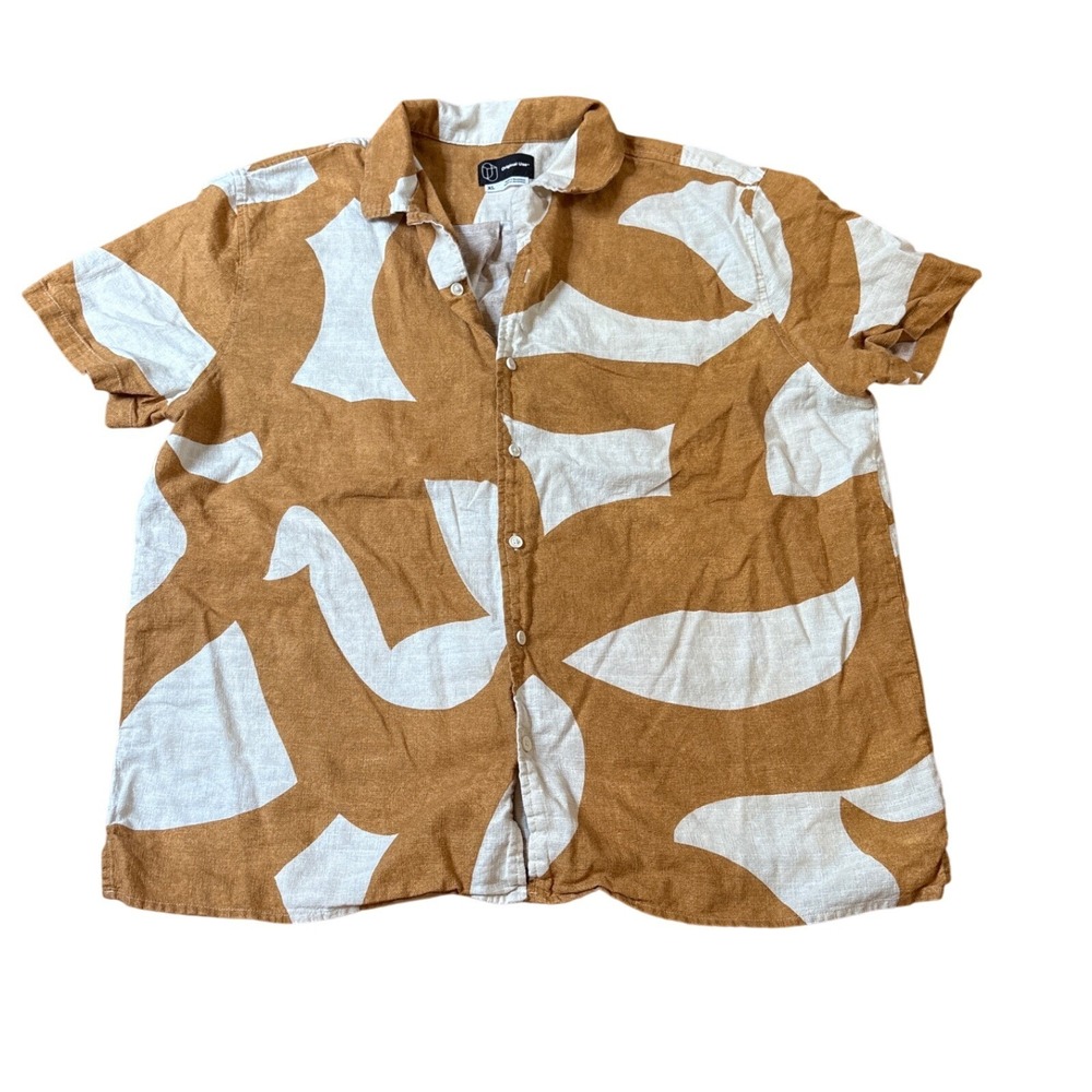 Original Use Button Down Shirt Mens Mustard Yellow Abstract Print SIZE XL